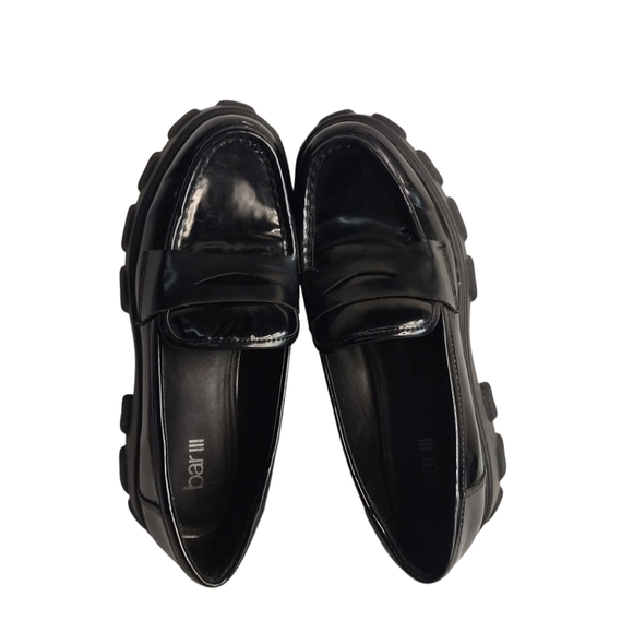 BAR III Women's Black Faux Leather Platform Slip-On Penny Loafers Size 9M - Picture 6 of 9